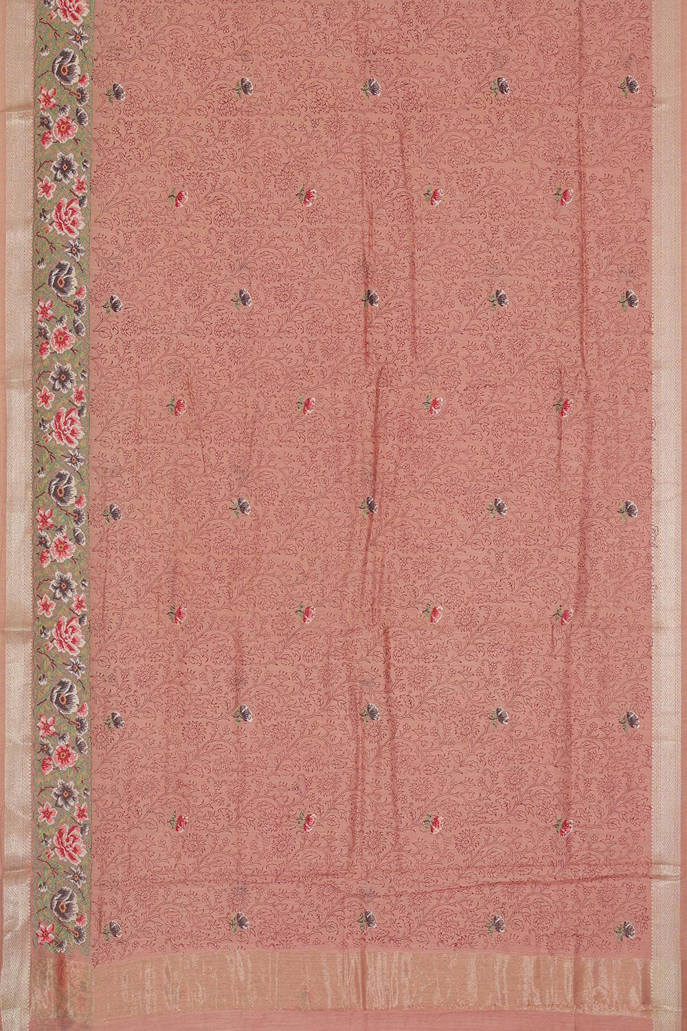 Image of Printed Tussar Silk Dusty Peach Saree